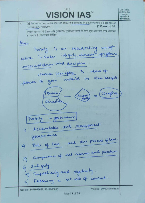 Topper S Ethics Handwritten 15 Test Copy Notes By Vision IAS In English